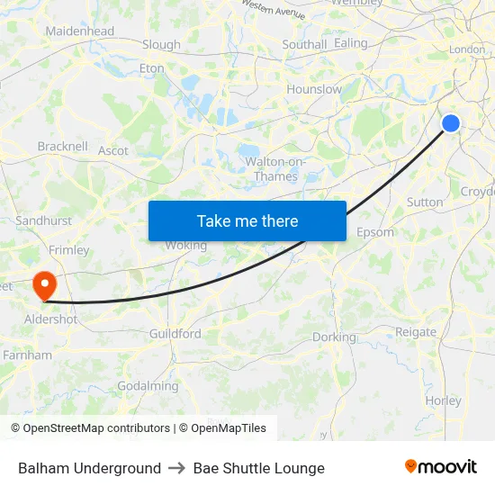 Balham Underground to Bae Shuttle Lounge map