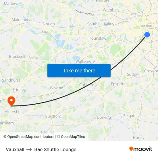 Vauxhall to Bae Shuttle Lounge map