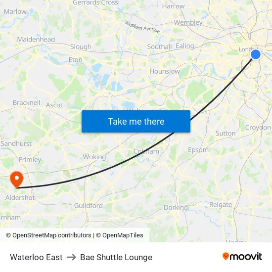 Waterloo East to Bae Shuttle Lounge map