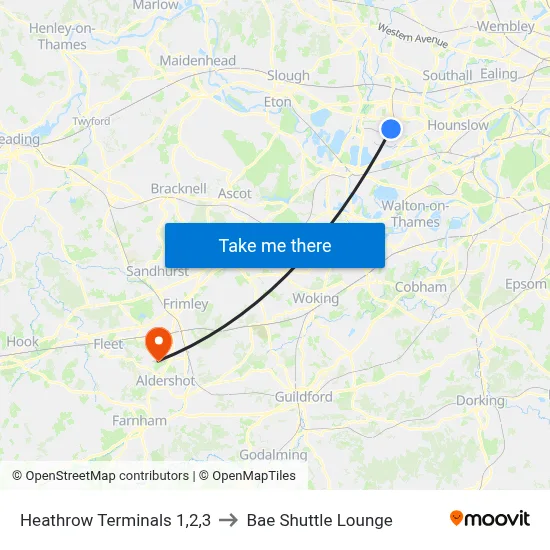 Heathrow Terminals 1,2,3 to Bae Shuttle Lounge map