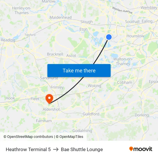 Heathrow Terminal 5 to Bae Shuttle Lounge map