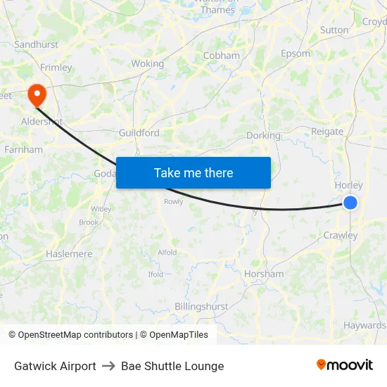 Gatwick Airport to Bae Shuttle Lounge map