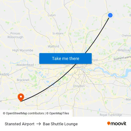 Stansted Airport to Bae Shuttle Lounge map