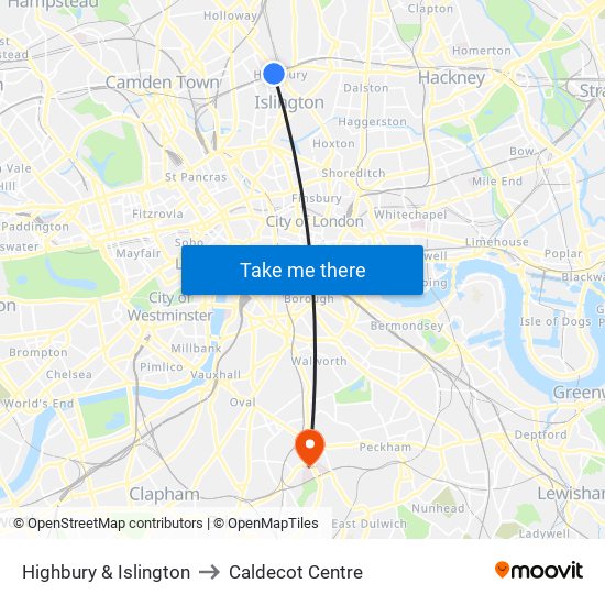 Highbury & Islington to Caldecot Centre map