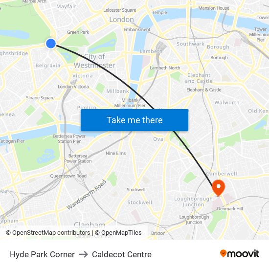 Hyde Park Corner to Caldecot Centre map