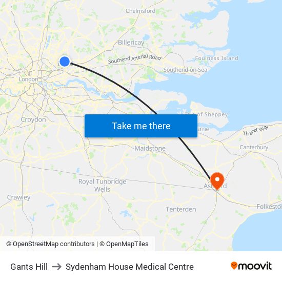 Gants Hill to Sydenham House Medical Centre map