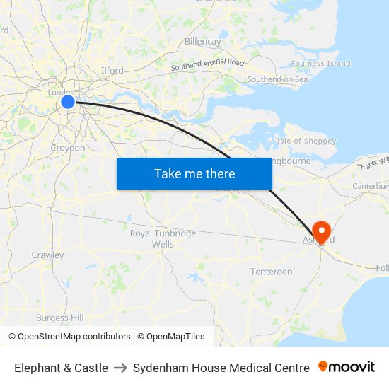 Elephant & Castle to Sydenham House Medical Centre map