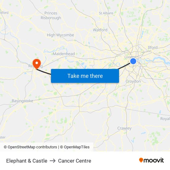 Elephant & Castle to Cancer Centre map