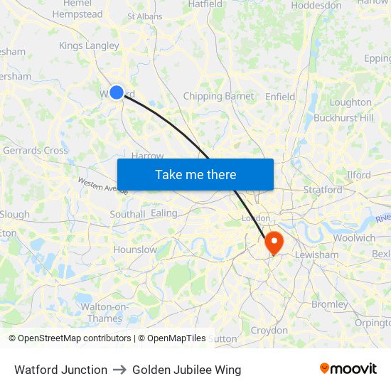 Watford Junction to Golden Jubilee Wing map