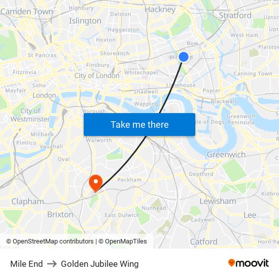 Mile End to Golden Jubilee Wing map