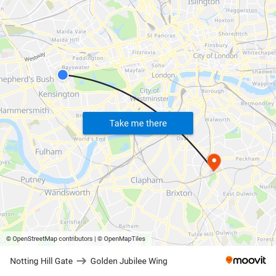 Notting Hill Gate to Golden Jubilee Wing map