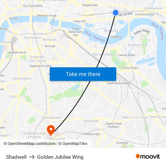 Shadwell to Golden Jubilee Wing map