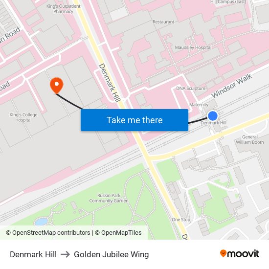 Denmark Hill to Golden Jubilee Wing map