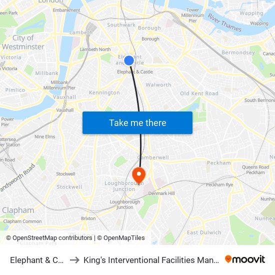 Elephant & Castle to King's Interventional Facilities Management map