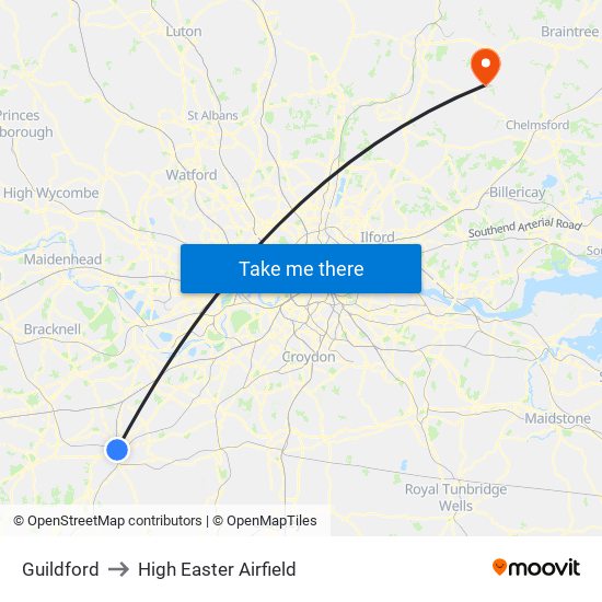 Guildford to High Easter Airfield map