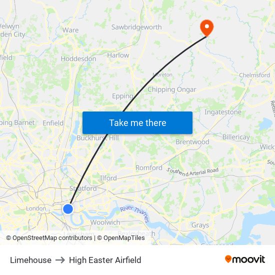 Limehouse to High Easter Airfield map