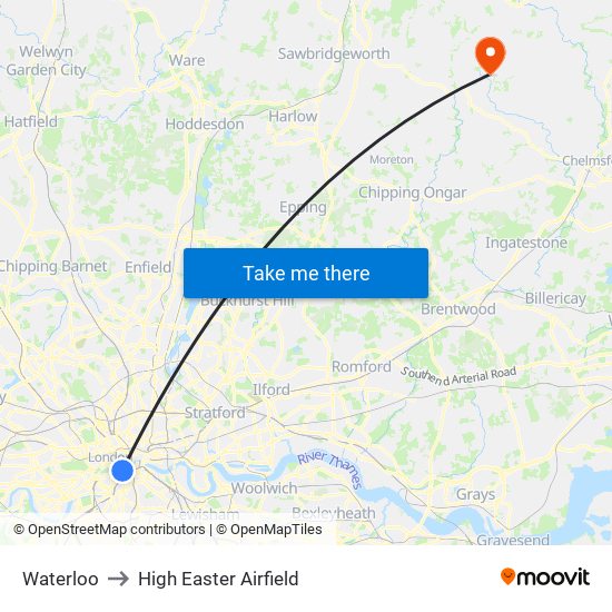 Waterloo to High Easter Airfield map