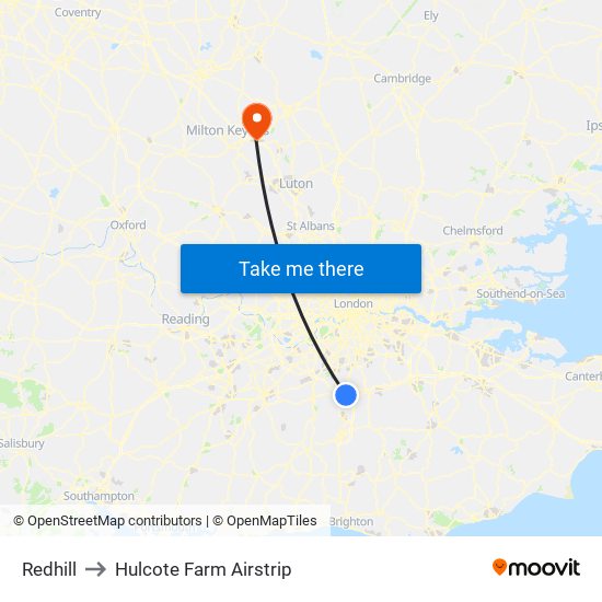 Redhill to Hulcote Farm Airstrip map