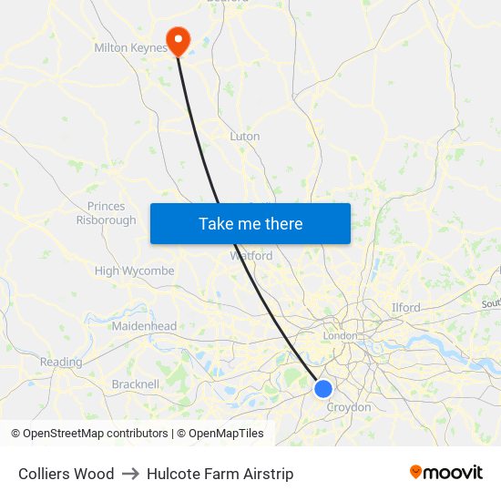 Colliers Wood to Hulcote Farm Airstrip map