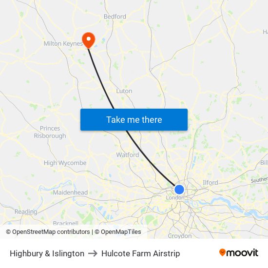 Highbury & Islington to Hulcote Farm Airstrip map