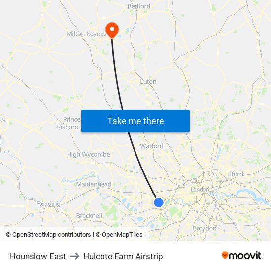 Hounslow East to Hulcote Farm Airstrip map