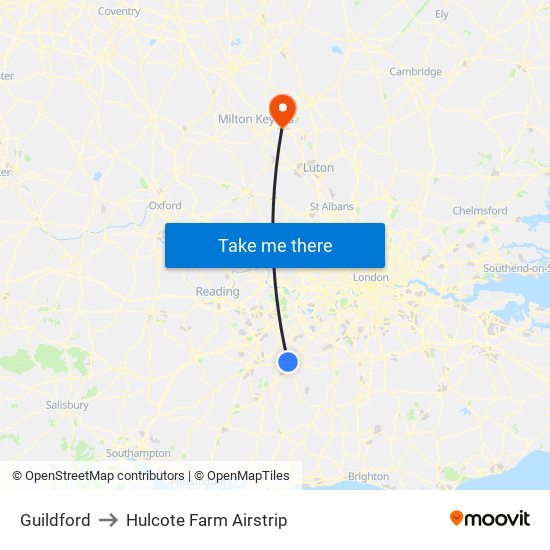 Guildford to Hulcote Farm Airstrip map