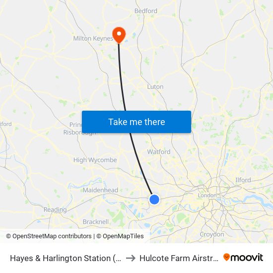 Hayes & Harlington Station (L) to Hulcote Farm Airstrip map