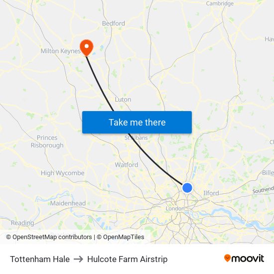 Tottenham Hale to Hulcote Farm Airstrip map