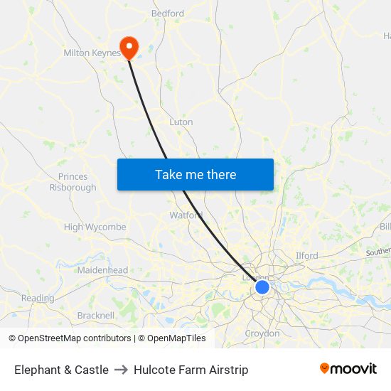 Elephant & Castle to Hulcote Farm Airstrip map