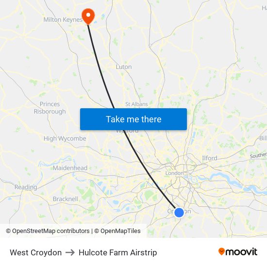 West Croydon to Hulcote Farm Airstrip map