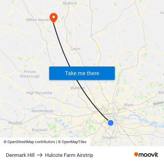 Denmark Hill to Hulcote Farm Airstrip map