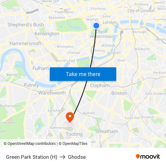 Green Park Station (H) to Ghodse map