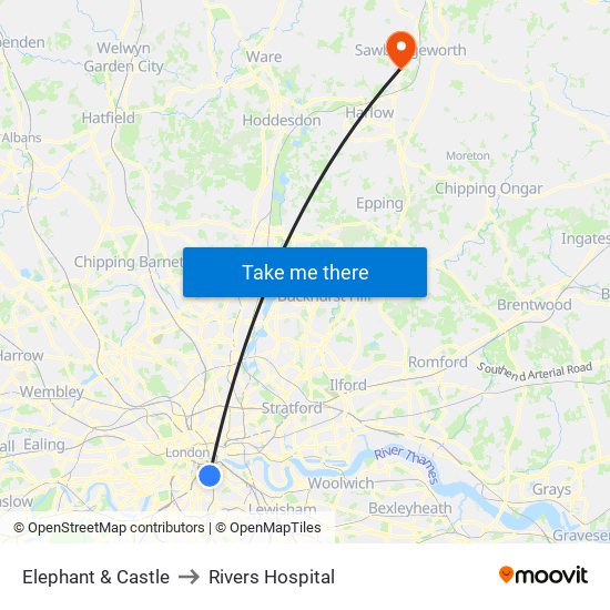 Elephant & Castle to Rivers Hospital map