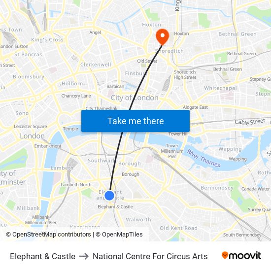 Elephant & Castle to National Centre For Circus Arts map