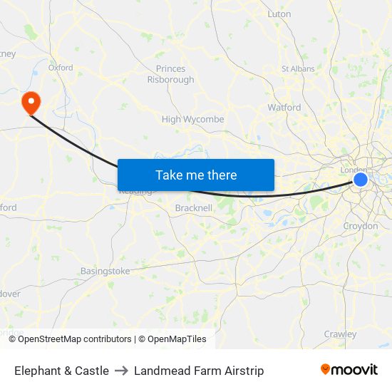 Elephant & Castle to Landmead Farm Airstrip map