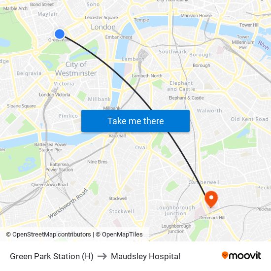 Green Park Station (H) to Maudsley Hospital map