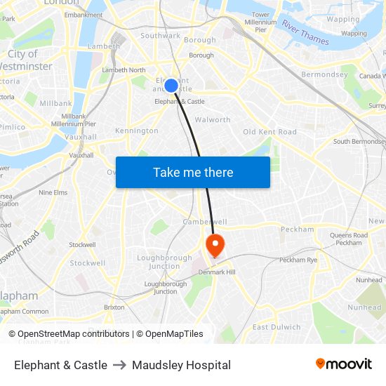 Elephant & Castle to Maudsley Hospital map