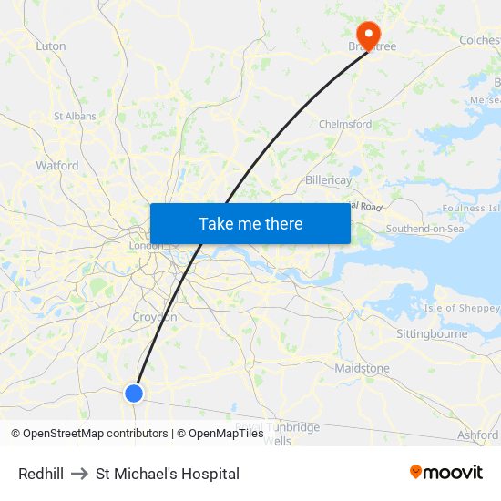 Redhill to St Michael's Hospital map