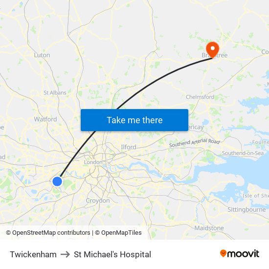 Twickenham to St Michael's Hospital map