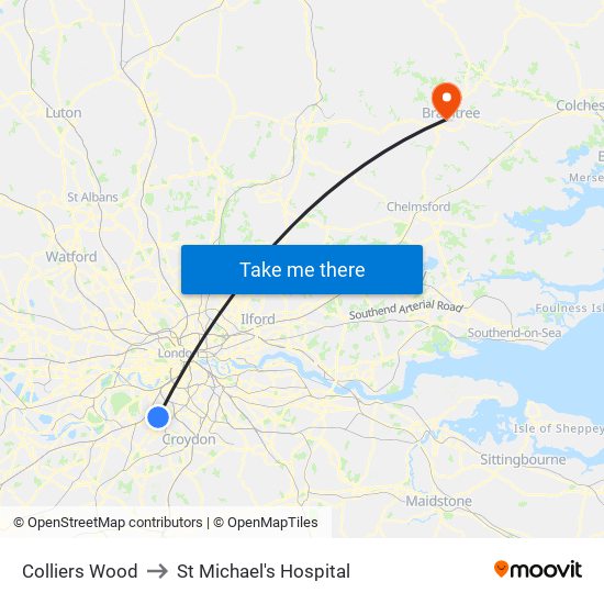 Colliers Wood to St Michael's Hospital map