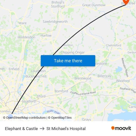 Elephant & Castle to St Michael's Hospital map
