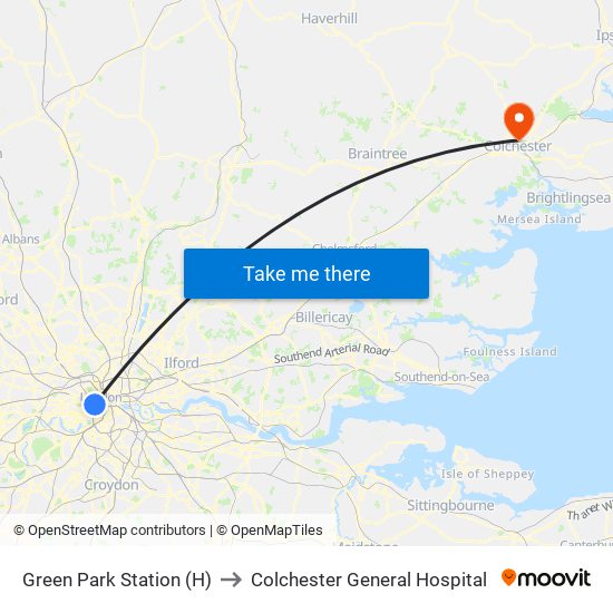 Green Park Station (H) to Colchester General Hospital map