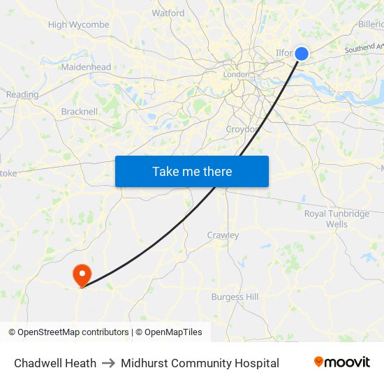 Chadwell Heath to Midhurst Community Hospital map