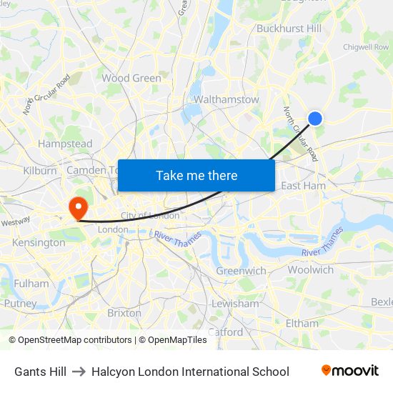 Gants Hill to Halcyon London International School map