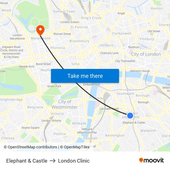 Elephant & Castle to London Clinic map