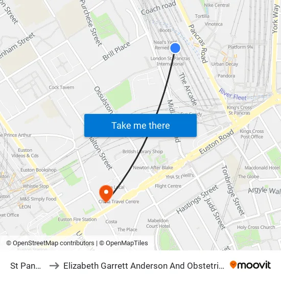 St Pancras to Elizabeth Garrett Anderson And Obstetric Hospital map