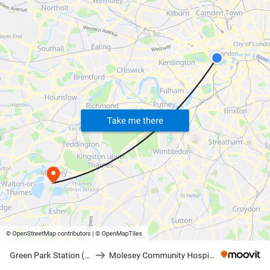 Green Park Station (H) to Molesey Community Hospital map