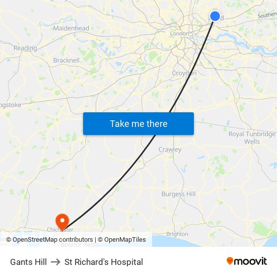 Gants Hill to St Richard's Hospital map