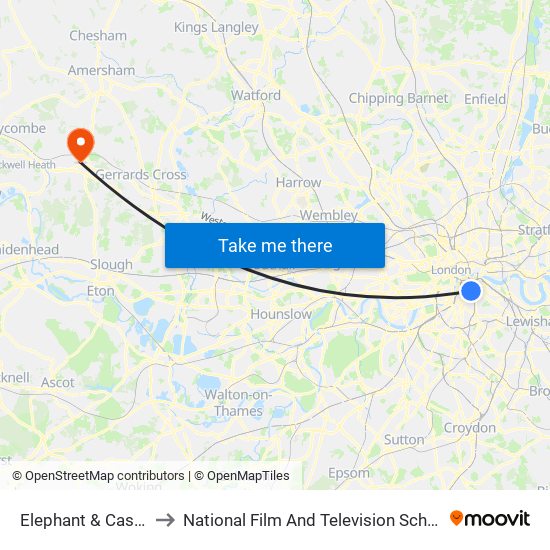 Elephant & Castle to National Film And Television School map