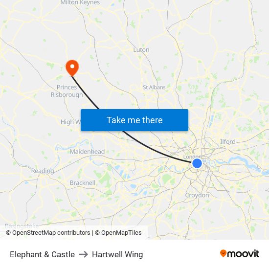 Elephant & Castle to Hartwell Wing map